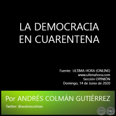 LA DEMOCRACIA EN CUARENTENA - Por ANDRÉS COLMÁN GUTIÉRREZ - Domingo, 14 de Junio de 2020
